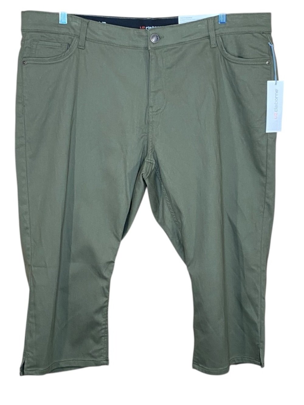 Liz Claiborne Sara Crop Capri Pants Mid Rise Plus Size 20W Summer Olive Green